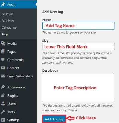 Add New Tag From Dashboard