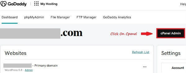 GoDaddy Click On Cpanel