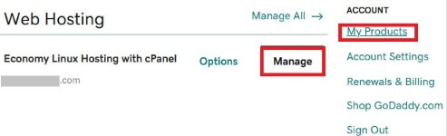 Godaddy My Products Manage