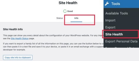 Site Health Info PHP Version